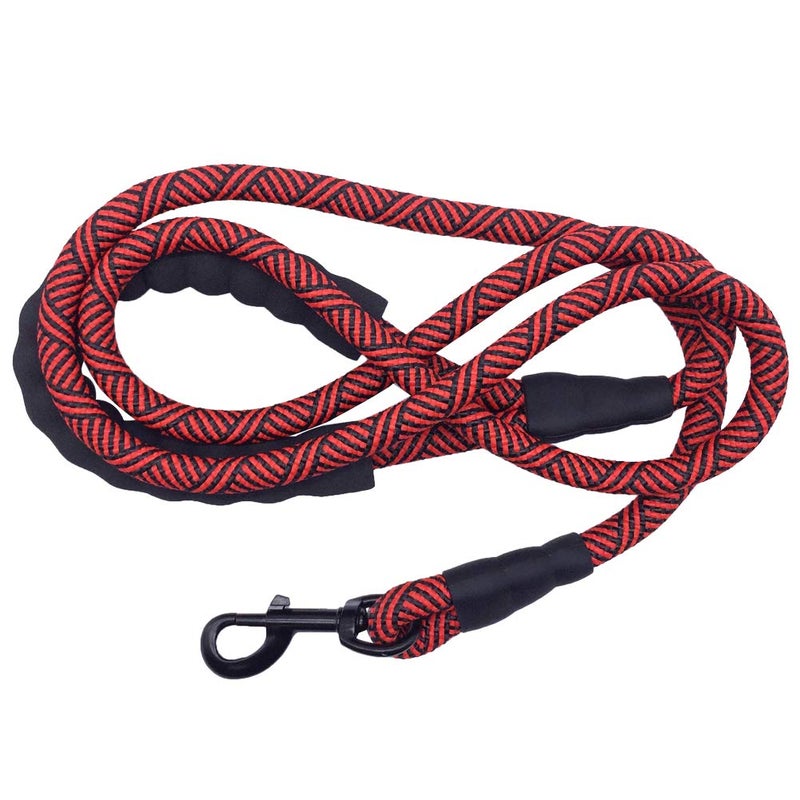 MayPaw Heavy Duty Rope Dog Leash, 6/8/10FT Nylon Pet Leash, Soft Padded Handle Thick Lead Leashes for Large Medium Dogs Walking Roaming (red Black, 1/2" * 6') - Image 1